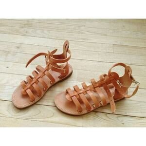 The Poet 10 Handmade Sandals Tan Leather Melissinos Greek Gladiator Open Toe